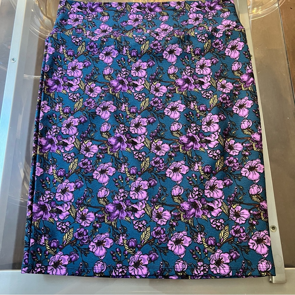 LuLaRoe Vibrant Purple and Blue Floral Pencil Skirt